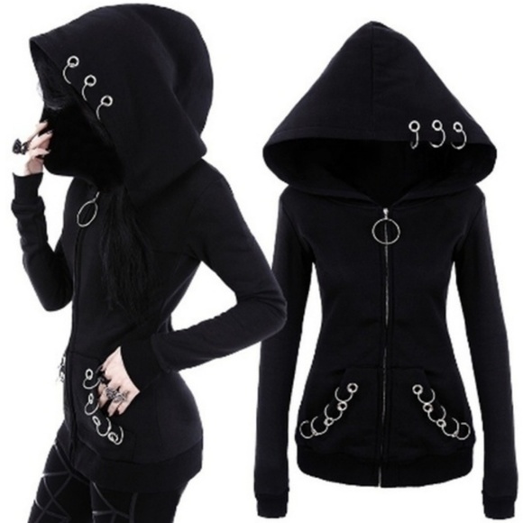Tops - 🖤 NWOT Silver Ring Zip Up Hoodie 🖤